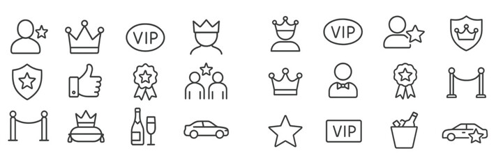 Collection of VIP and luxury icons representing exclusivity and high status in various contexts and events