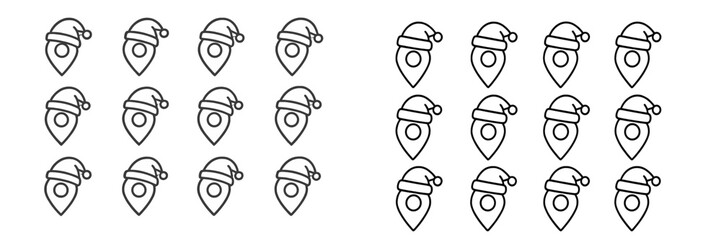 Obraz premium Festive design featuring numerous holiday-themed location markers with Santa hats in a playful arrangement