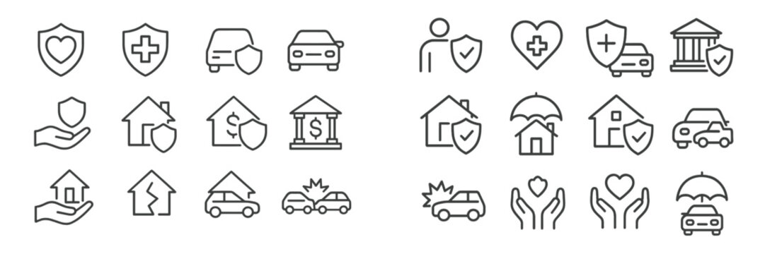 Various icons representing health, safety, and insurance concepts displayed in a grid format