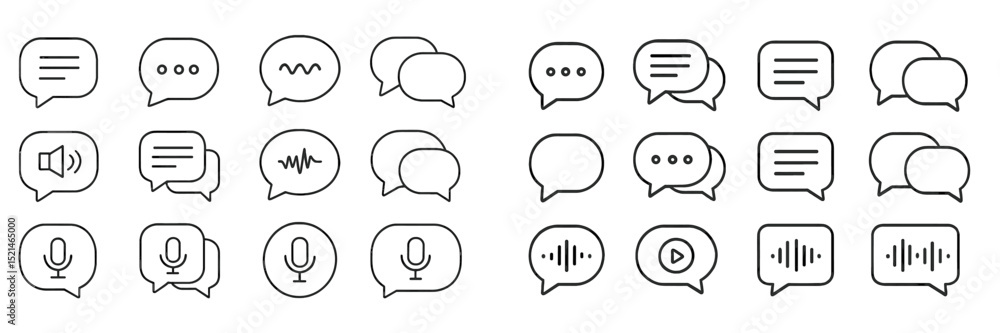 Poster icons representing communication methods and messaging platforms in a modern design arrangement