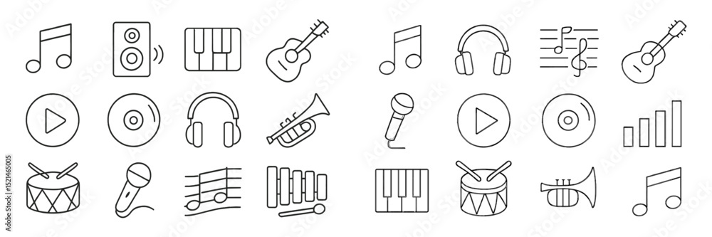 Poster Variety of music icons representing different instruments and audio elements in a minimalist design style