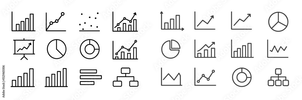 Leinwandbilder Various line and bar chart icons representing data visualization concepts and analytics in a modern design