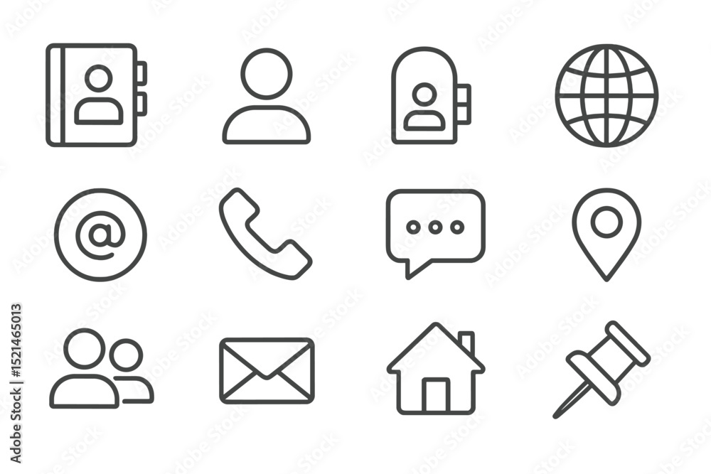 Fototapete Simple line icons representing digital communication tools and user profiles in modern technology setting