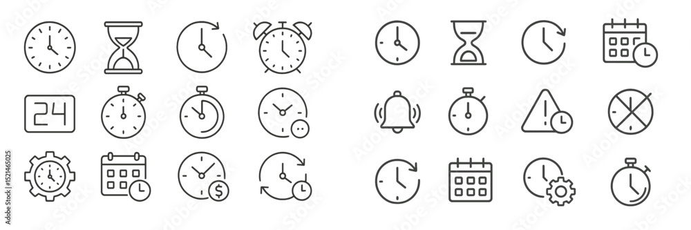 Poster Collection of various clock and timer symbols illustrating the concept of time management and organization in daily life
