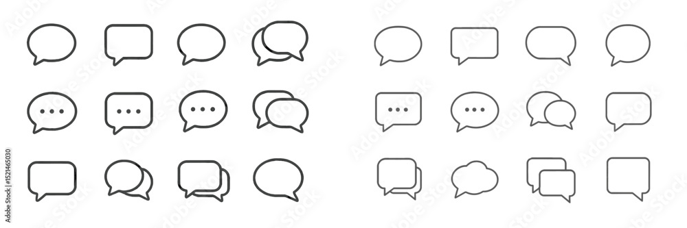Fototapete Dialogue and speech bubble icons arranged in a grid style with various shapes and sizes to represent communication concepts