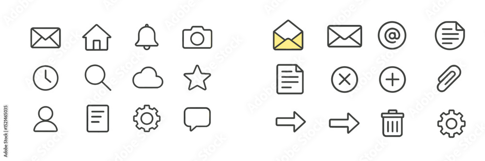 Aufkleber collection of minimalistic icons representing communication and organization for digital use