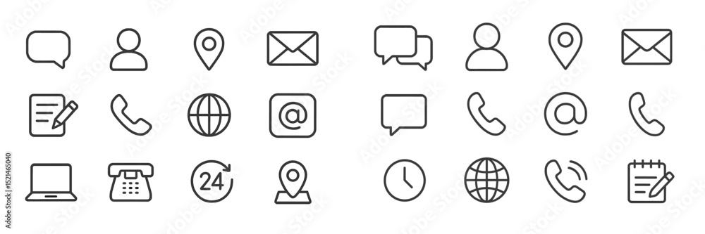 Aufkleber collection of various communication and contact icons in a minimalist design available for digital u