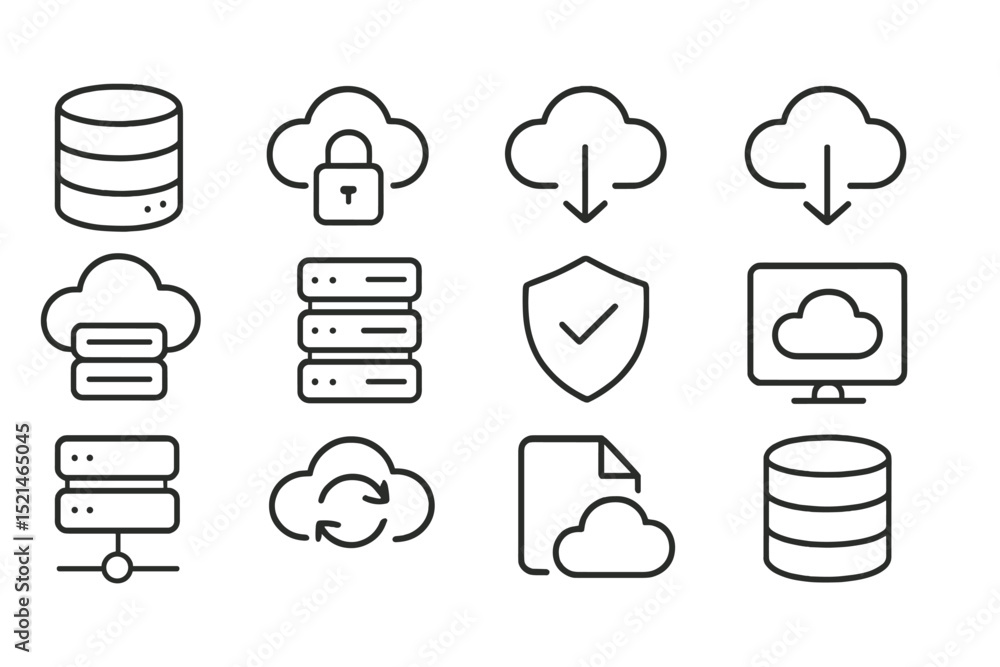 Fototapete cloud computing icons illustrating data storage, security, and file management in a modern digital e