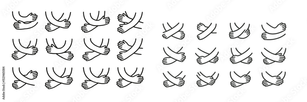 Poster different hand gestures illustrating various ways to cross arms across the chest in a minimalist sty