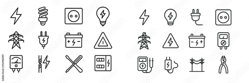 Poster symbols for electrical components and tools arranged in a grid format showcasing various items relat