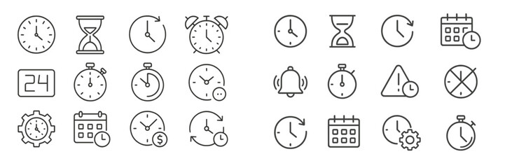 Fototapeta premium Collection of various clock and timer symbols illustrating the concept of time management and organization in daily life
