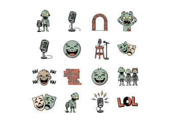 Hilarious Zombie Comedy Emojis  A Collection of 16 Cartoon Stickers for Messaging and Social Media