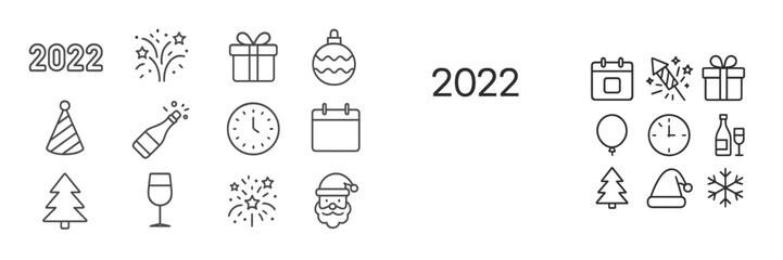 Fototapeta premium Creative New Year decorations featuring 2022 design elements and festive symbols in a minimalistic style