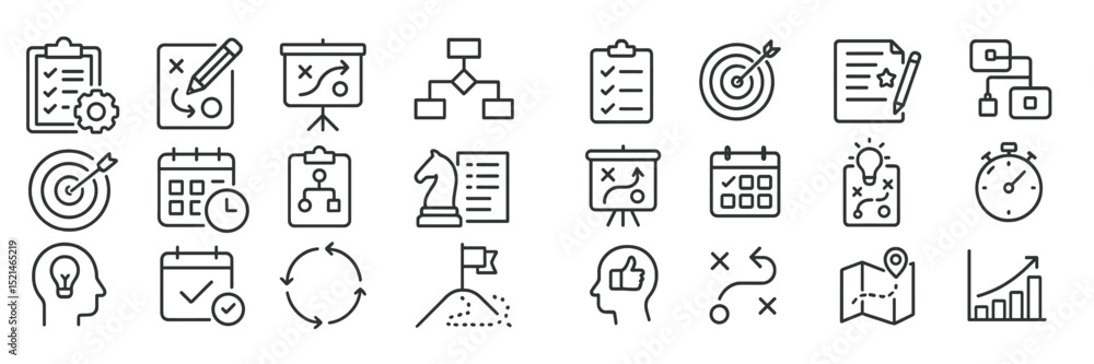 Fototapete Icons representing project management concepts in a minimalistic style showcasing various tasks and planning elements