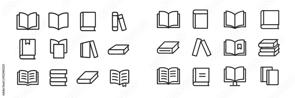 Poster Various book icons displayed in a simple, linear design showcasing different book styles and arrangements for versatile applications