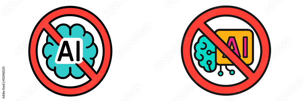 Poster Bans on artificial intelligence symbols with creative designs representing limitations and restrictions