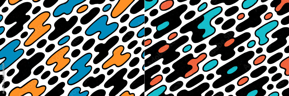 Aufkleber Colorful abstract pattern with vibrant shapes and black background creating dynamic visual interest