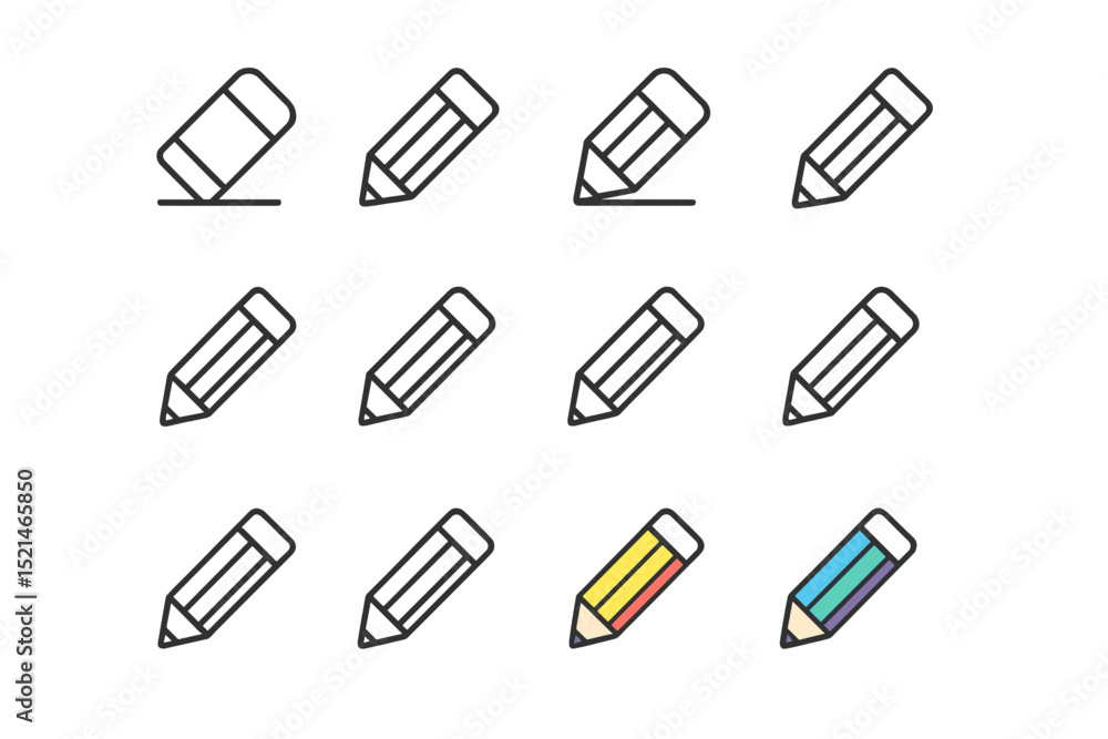 Poster various pencil illustrations showcasing different angles and styles for creative projects and design