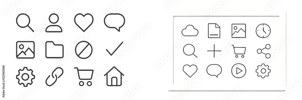 Leinwandbilder collection of minimalistic icons representing various digital activities and concepts for user inter