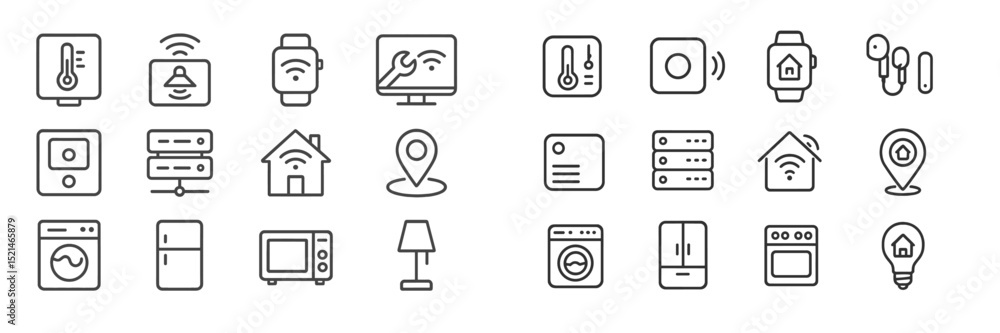 Poster smart home icons illustrating various devices and functions for modern living and automation systems