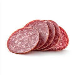 Obraz premium Salami slices isolated on clean white background