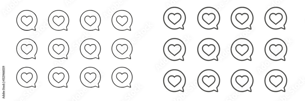 Fototapete Design featuring heart icons in speech bubbles arranged in a grid pattern on a blank background