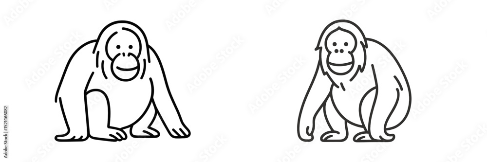 Leinwandbilder Two cartoon monkeys sitting side by side in a minimalist style with simple lines and soft expressions