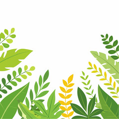 Vector illustration in simple flat style with copy space for text - background with plants and leaves