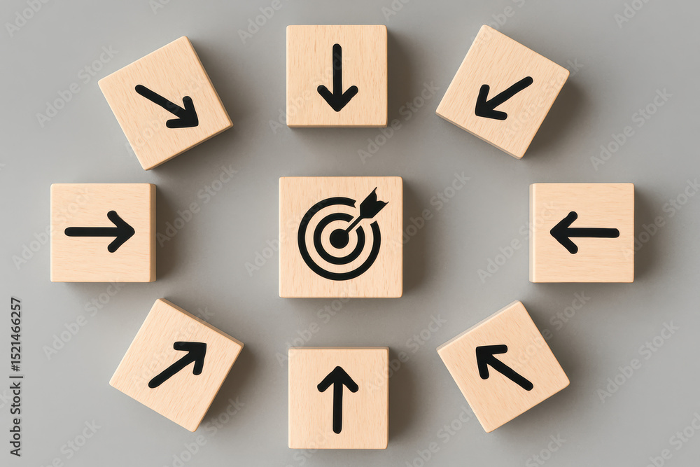 Poster convergence and focus drive success as multiple directions unify toward a central target symbolizing