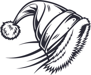 santa claus hat illustration winter christmas accessory in sketch black and white art