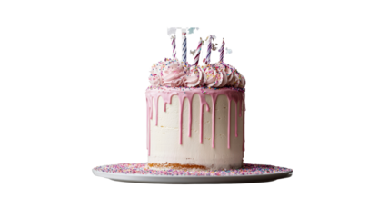 Delicious Birthday Cake with Pink Drizzle and Sprinkles