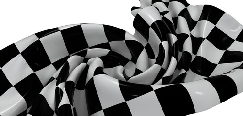 Close-up of a black and white checkered flag dramatically draped.  Perfect for racing, competition,...