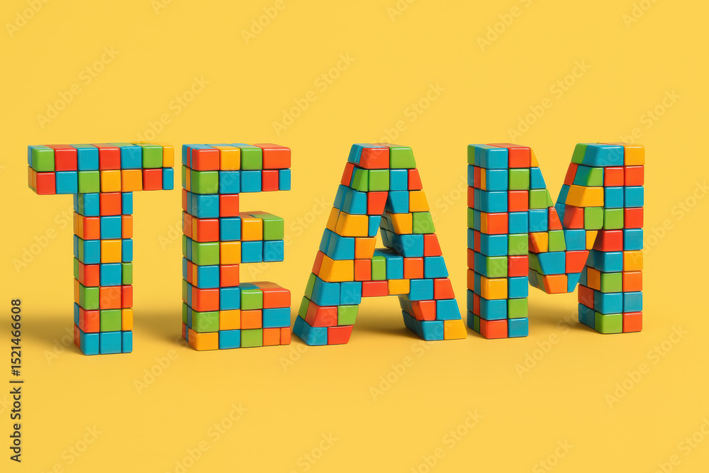 Poster collaboration and form the foundation success as colorful blocks assemble to represent teamwork and 