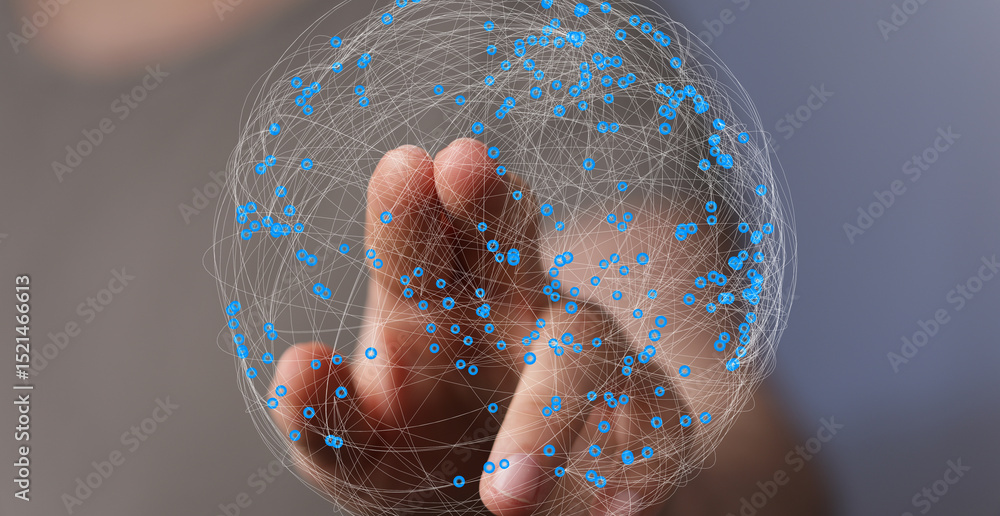 Poster Abstract image of a hand interacting with a digital sphere, representing global networking and connectivity.