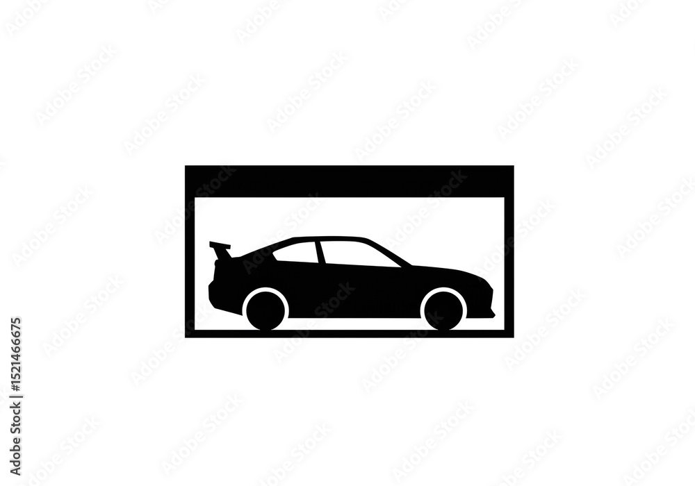 Aufkleber a black silhouette of a car with a spoiler inside a rectangular frame on a white background view sid