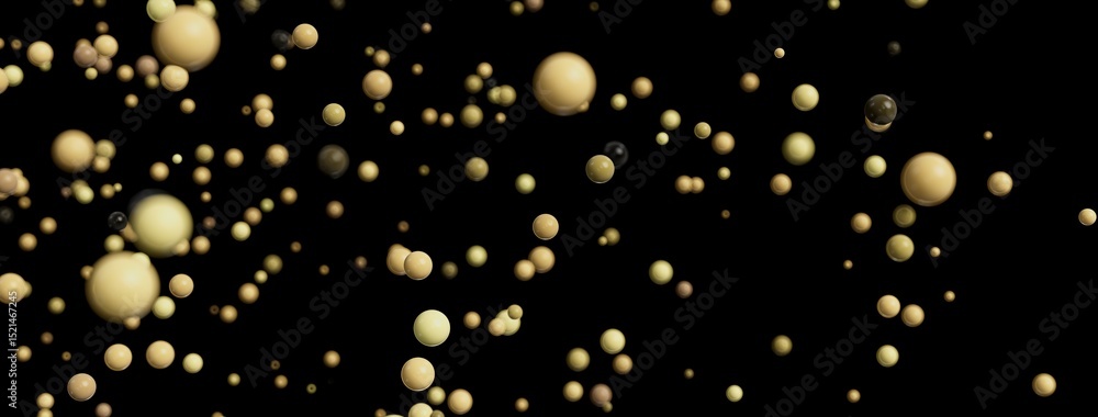 Poster a mesmerizing image of numerous beige spheres floating against a black background. perfect for abstr