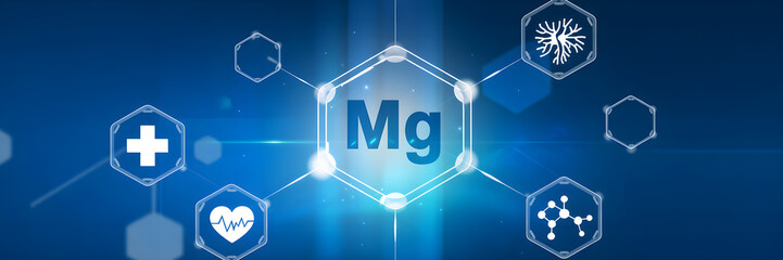Magnesium Medical Infographic with Hexagonal Nodes and Blue Scientific Interface