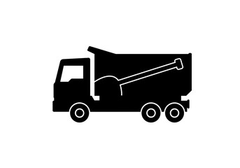 Fototapeta premium A black silhouette of a dump truck filled with sand and a shovel on a white background image view