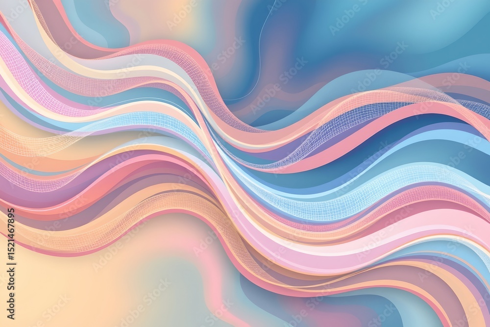 Poster abstract digital pattern with flowing curved lines in pastel shades.