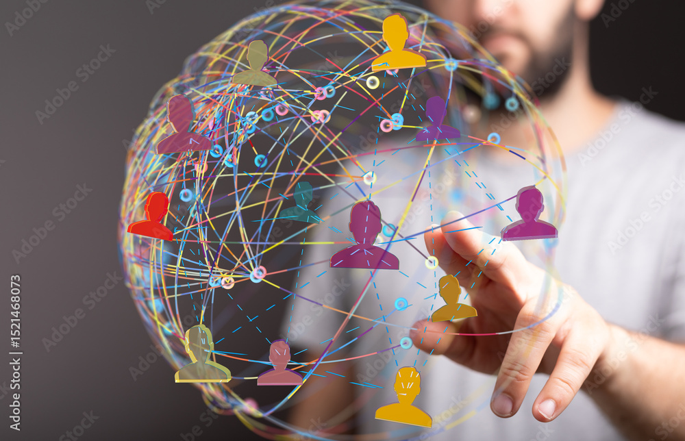 Aufkleber image of a global network, showing interconnected people across the world. ideal for social media, n