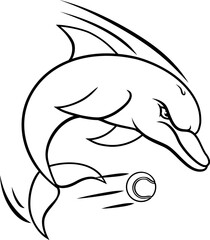 Dolphin animal mean tough tennis sports team mascot hitting a tennis ball