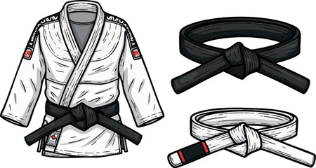Rustic Cartoon Jiu-Jitsu Elements Set