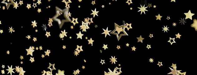 Abstract background with sparkling golden stars falling on a black background. Perfect for festive designs.