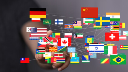Image of interconnected world flags symbolizing global collaboration and international relations.