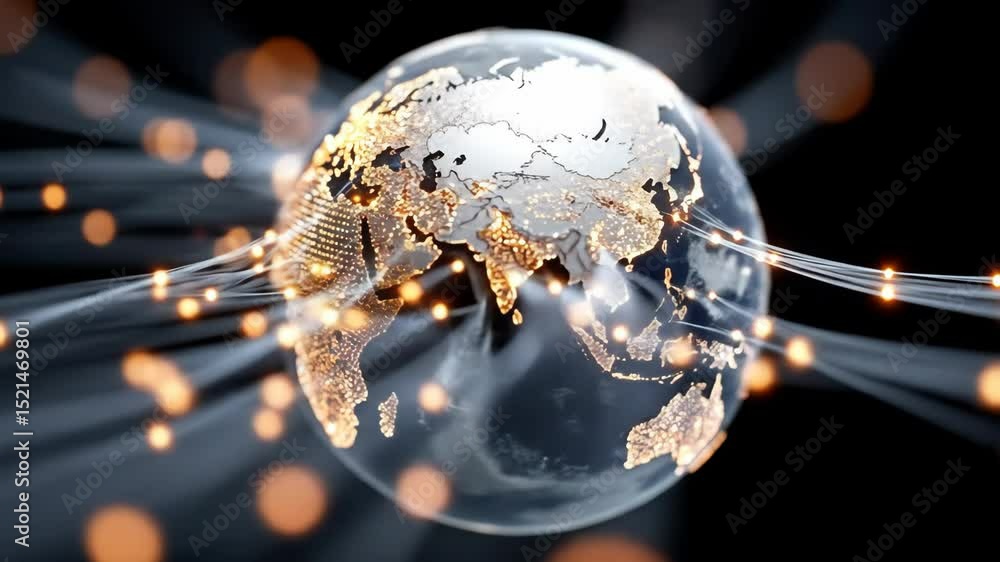 Poster digital earth globe with network connection points. global communication data flow represents intern