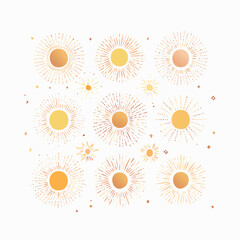 Vector set of linear boho icons and symbols - sun logo design templates - abstract design elements for decoration in modern minimalist style for social media posts