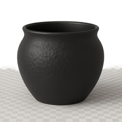 Texture Ceremic pot, Black pot displays ancient design and prominent rough texture. Dark ceramic vessel conveys rustic feeling notable item for simple decoration empty and traditional