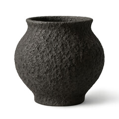 Texture Ceremic pot, Ancient rustic gray pot features unique handmade design distinct coarse texture. Isolated clay vessel with earthy appeal its simple form presenting timeless traditional