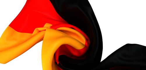 High-quality image of a German flag, draped fabric showing black, red and gold colors.