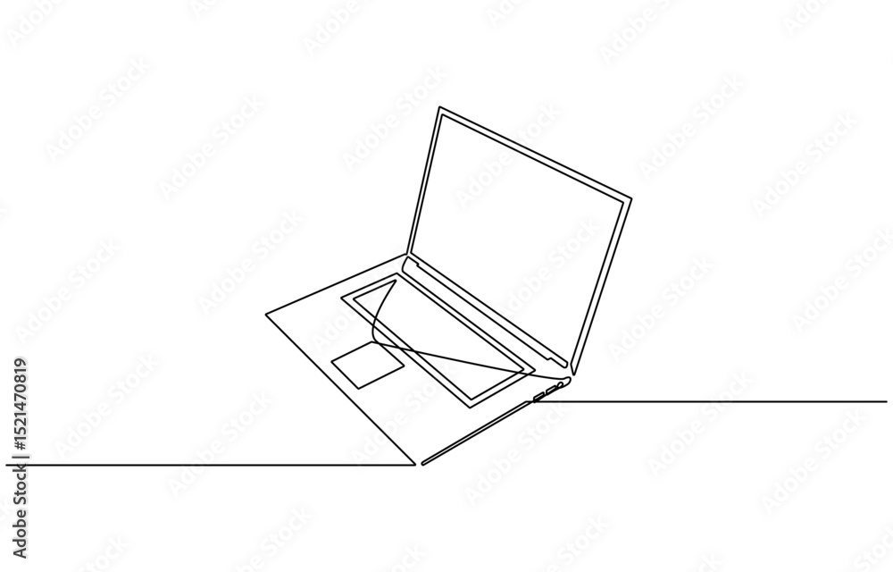 Poster continuous line drawing of a computer monitor. linear background of laptop sign. continuous line dra